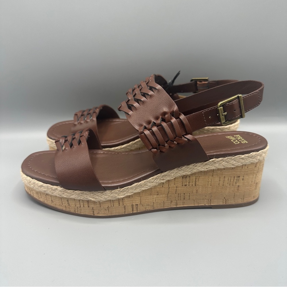 Frye & Co Faux Leather Wedge Platform Sandals Women’s Size 9.5 Brown